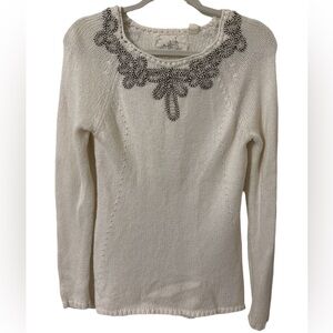 Angel Of The North Anthropologie Pin Tuck Knit Pullover Sweater Ivory White S